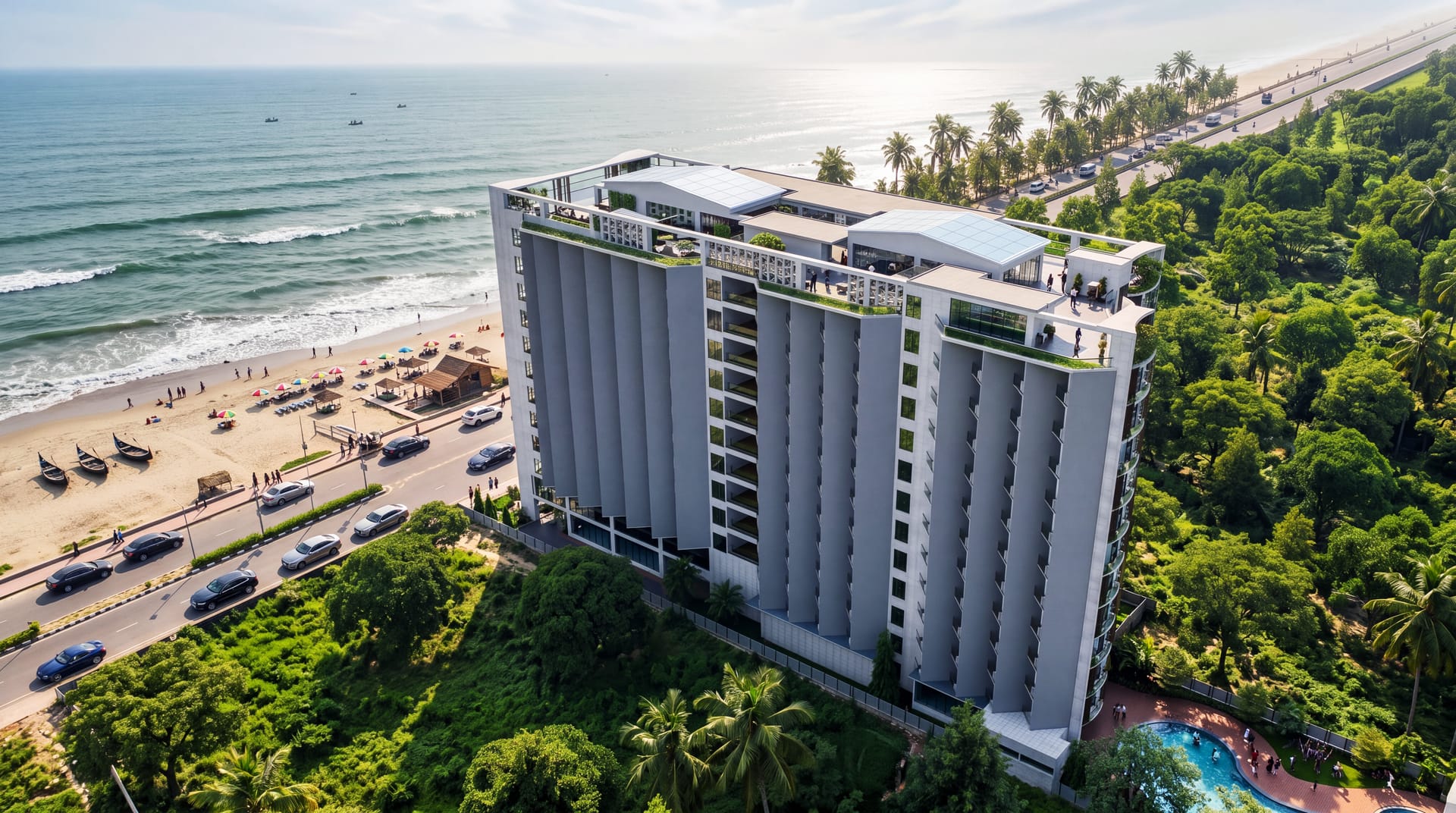 Aerial view of Cox's Bazar beach coastline with The Nature resort